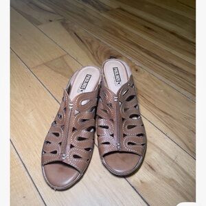 PIKOLINOS Tan 41/9.5 Leather Wedge Slip On Heels